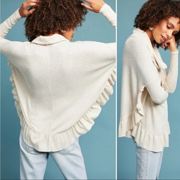 ANTHROPOLOGIE Postmark Orley Ruffled Cowlneck Ivory M/ L - Picture 1 of 11